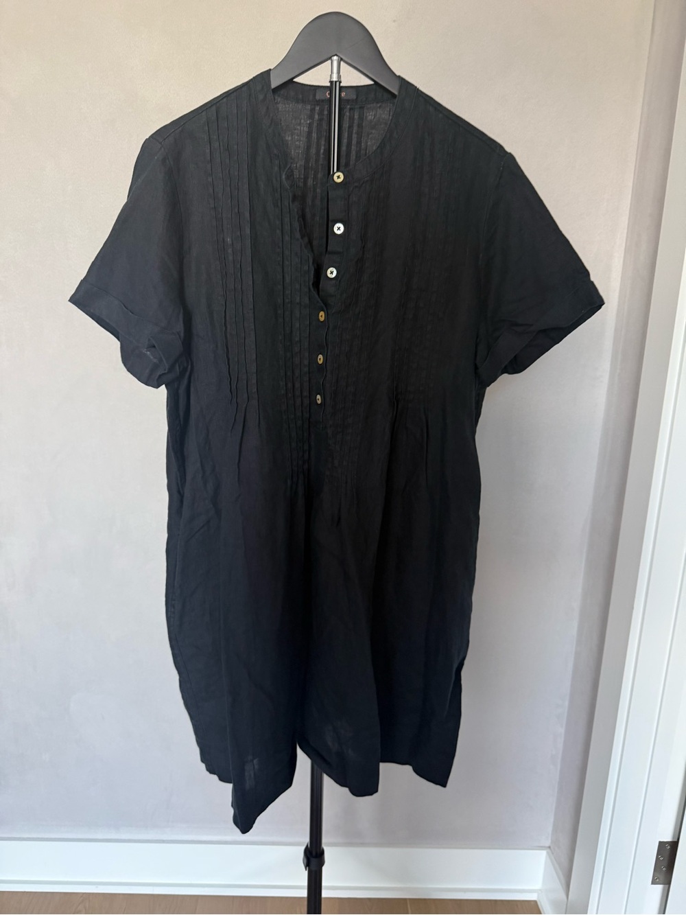 Quince Black linen Short-Sleeve Tunic Dress